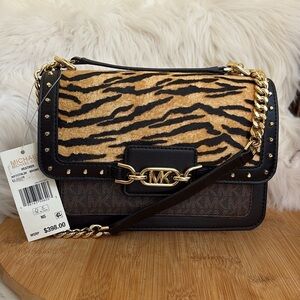 Michael Kors NWT Heather Tiger Calf Hair Leather Logo Crossbody Bag MSRP $398